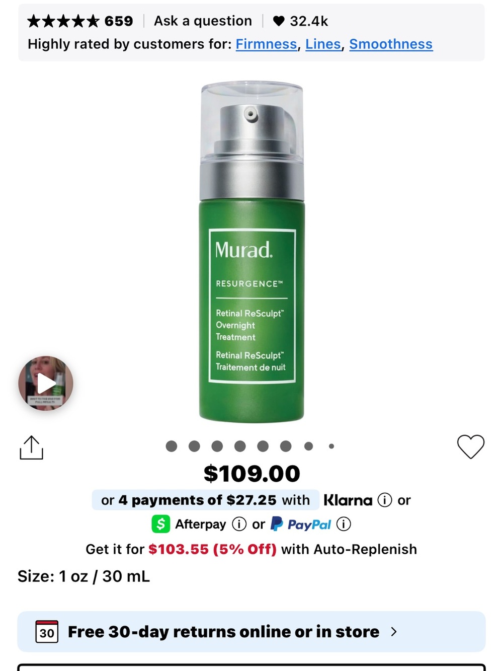 Murad Resurgence Retinal ReSculpt Overnight Treatment — Green